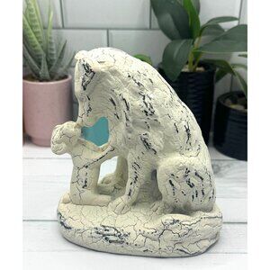 Vintage-Style Crackle Mom Dog & Puppy Figurine White & Black Distressed Finish